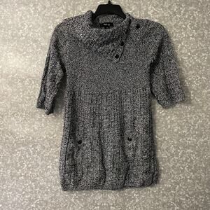 Style & Co Gray Marled Button Cowl Neck Tunic Sweater - Size Petite Medium (PM)
